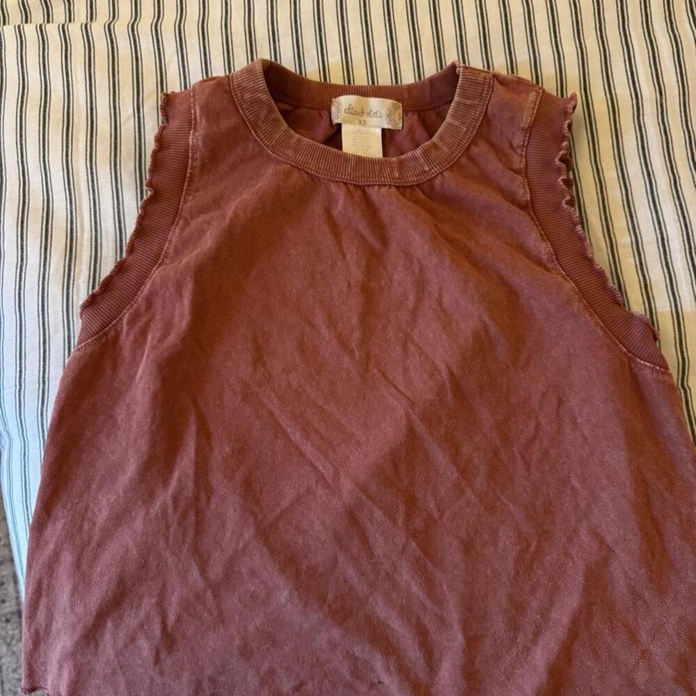 Mauve Washed Sleeveless Tank Top with Ruffle Armholes